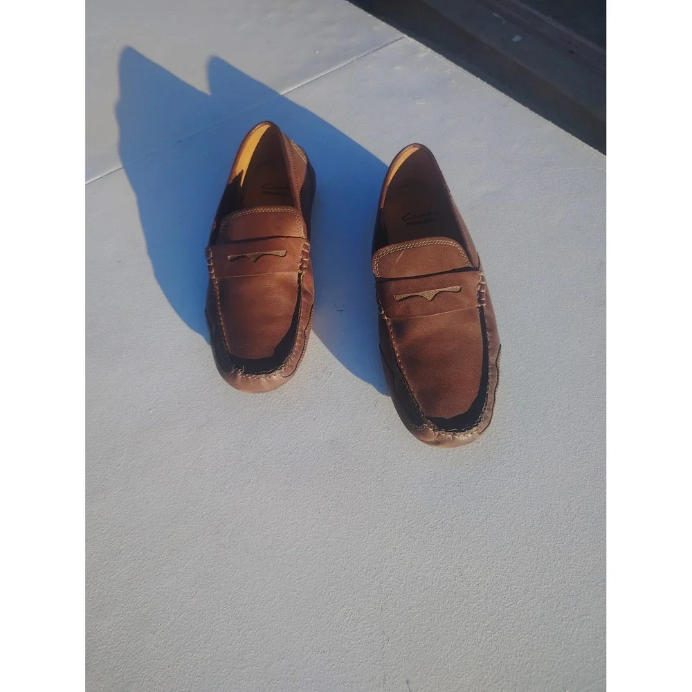 Clarks Collection Mens Brown Leather Penny Loafers Driving Mocs‎ Size 9.5 M